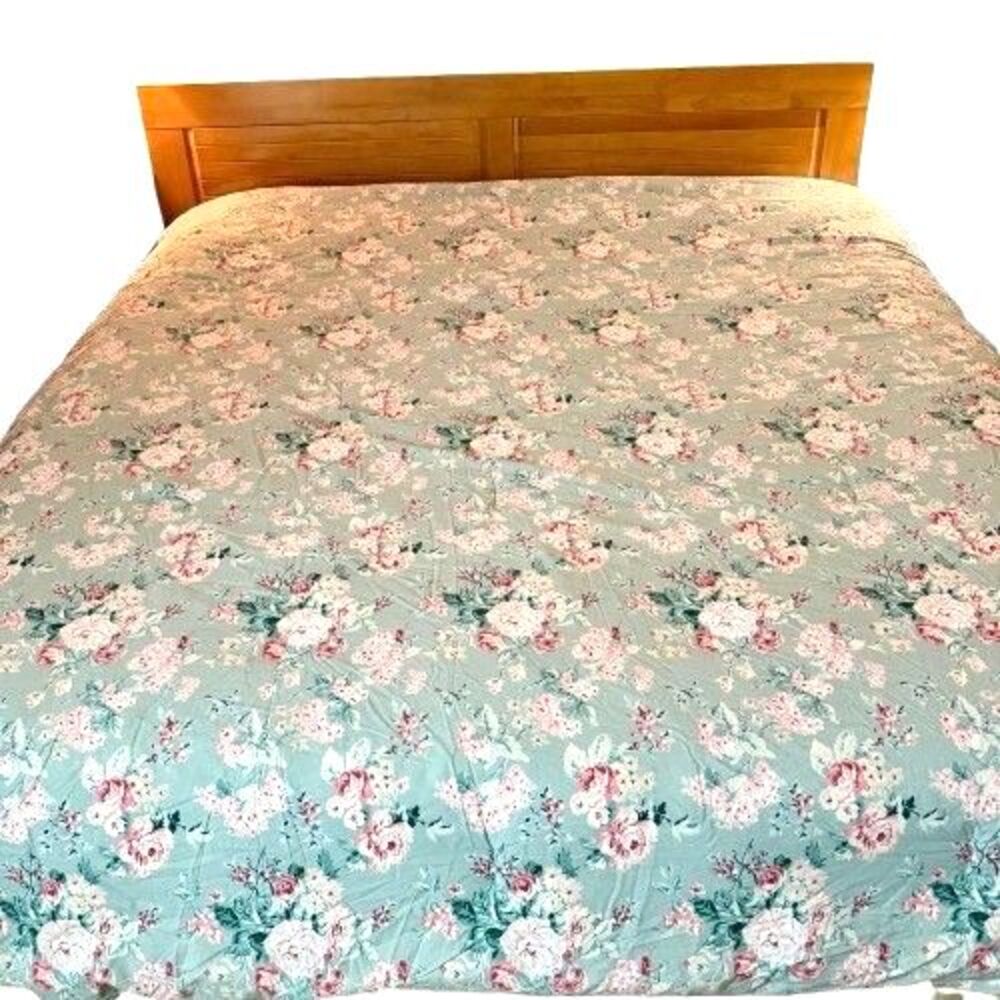 Laura Ashley Bramble Floral KING Comforter Reversible Sage Green Pink Rose